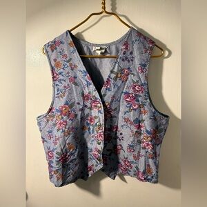 Vintage Cricket Lane Floral Blue Women's Vest Size 16 80s/90s